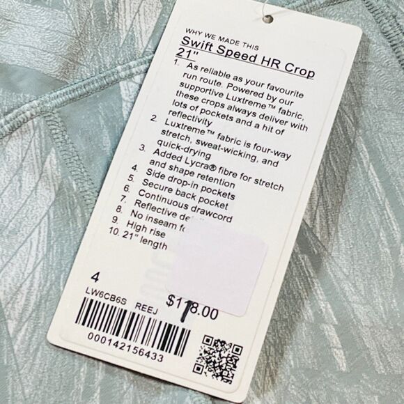 ~ NEW! Sz 4 Lululemon Swift Speed High-Rise Crop, 21" Light Gray Green Blue Lulu - Picture 3 of 16